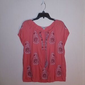 Lucky brand blouse size small orange and white